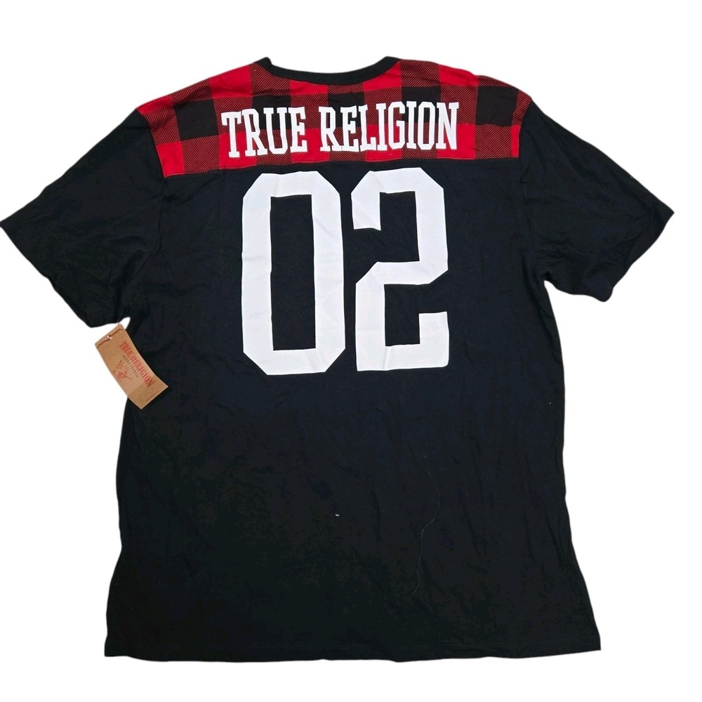 NWT True Religion Men's 3XL Football Crew Neck Tee Black & Red 101019 MSRP $79